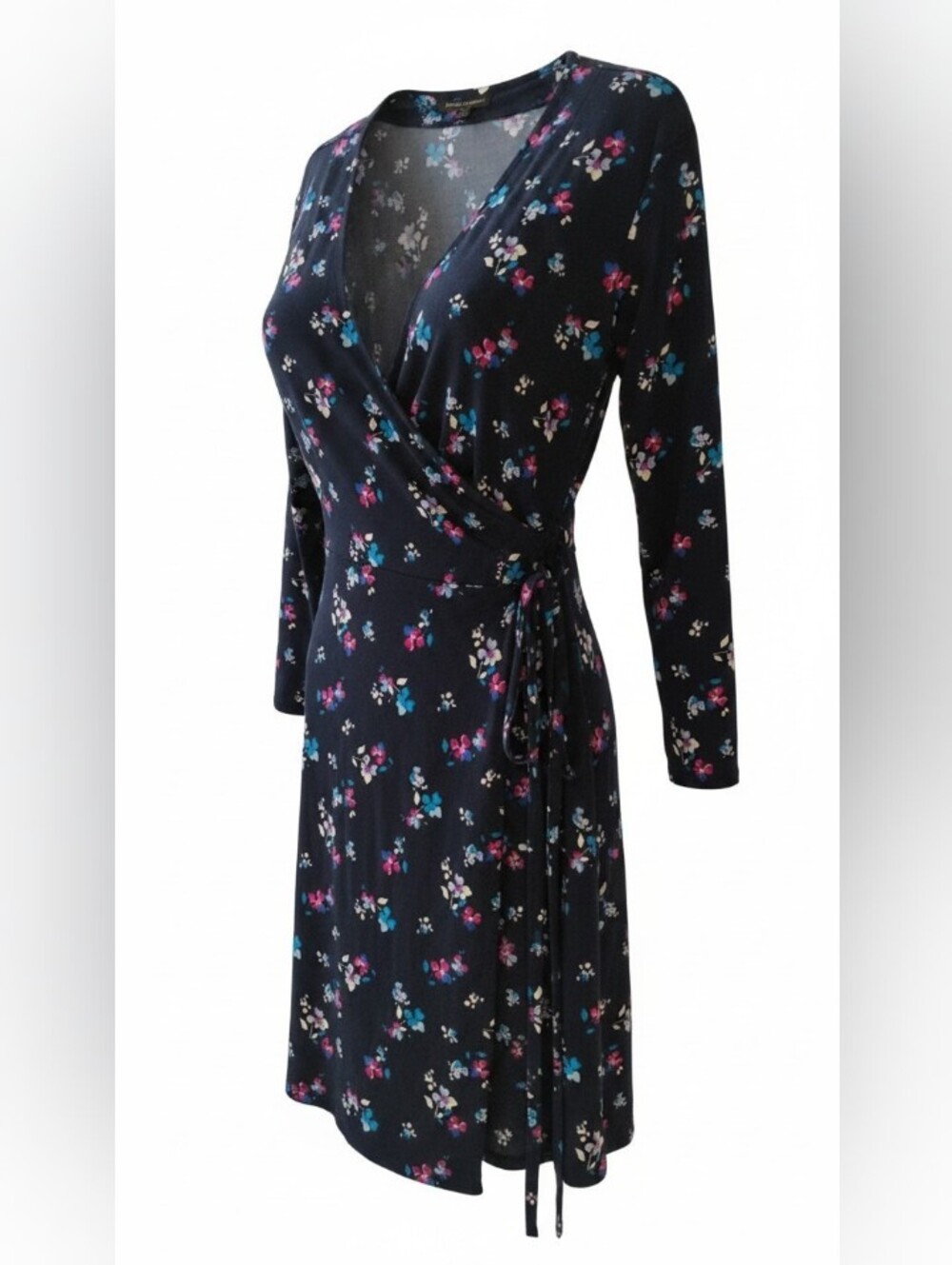 Banana Republic Navy Floral Wrap Dress with Pink & Teal Accents SZ XL